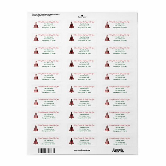Red Plaid Christmas Tree Retouradres Label (Full Sheet)
