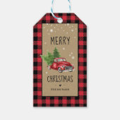 Red Plaid Christmas Truck Label Cadeaulabel (Voorkant)