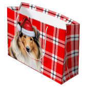 Red Plaid Collie Hondenliefhebber Holiday Groot Cadeauzakje (Achterkant Gekanteld)