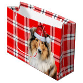 Red Plaid Collie Hondenliefhebber Holiday Groot Cadeauzakje (Voorkant Gekanteld)