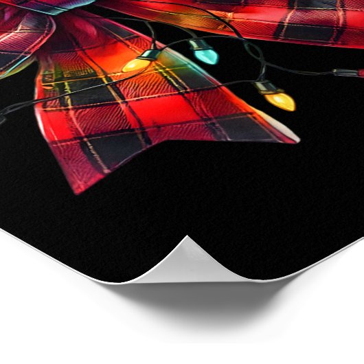 Red Plaid Coquette Bow Christmas Lights Xmas Pajam Poster (Hoek)