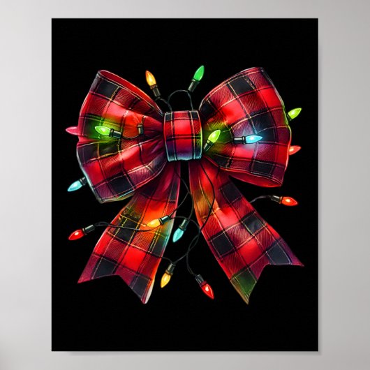 Red Plaid Coquette Bow Christmas Lights Xmas Pajam Poster (Voorkant)