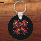 Red Plaid Coquette Bow Christmas Lights Xmas Pajam Sleutelhanger (Voorkant)