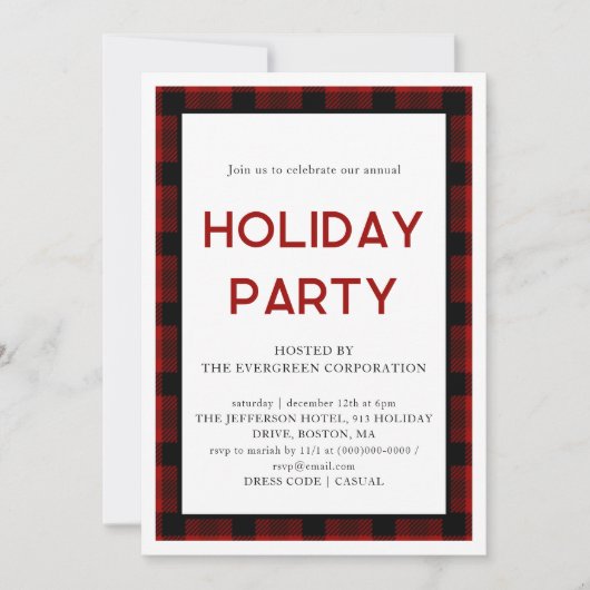 Red Plaid | Corporate Holiday Party uitnodiging (Voorkant)
