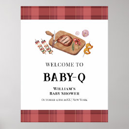 Red Plaid Country Baby Q Baby shower Welkom Poster