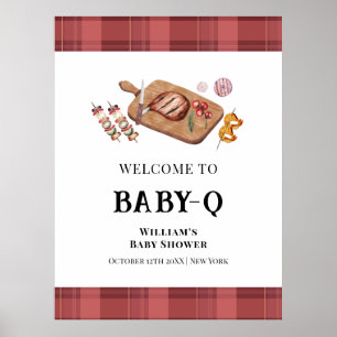 Red Plaid Country Baby Q Baby shower Welkom Poster