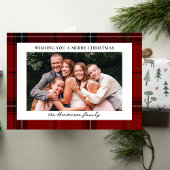 Red Plaid Custom Horizontal Photo Christmas  Feestdagenkaart
