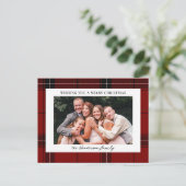Red Plaid Custom Horizontal Photo Christmas  Feestdagenkaart (Staand voorkant)