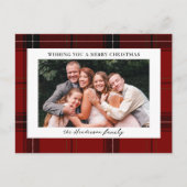 Red Plaid Custom Horizontal Photo Christmas  Feestdagenkaart (Voorkant)