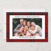 Red Plaid Custom Two Horizontal Photo Christmas  Feestdagenkaart (Voorkant)