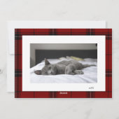 Red Plaid Custom Two Horizontal Photo Christmas  Feestdagenkaart (Achterkant)