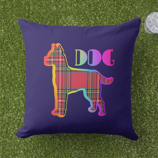 Red Plaid DOG Blue Pet Owner Buitenkussen (Gras)
