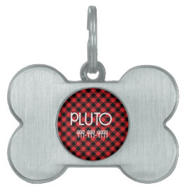 Red Plaid Dog ID Label - Aangepaste kerstkraag Huisdieren Naamplaatje