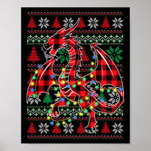 Red Plaid Dragon Kerstverlichting Lelijke Kerst S Poster