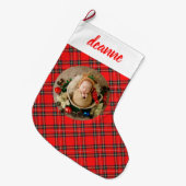 Red Plaid Elegant Baby's eerste kerstfoto Grote Kerstsok (Voorkant (Hangend))