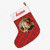 Red Plaid Elegant Baby's eerste kerstfoto Grote Kerstsok (Achterkant (Hangend))