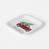 Red Plaid Elegant Script Christmas  Truck Papieren Bordje (Gebogen)
