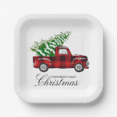 Red Plaid Elegant Script Christmas  Truck Papieren Bordje (Voorkant)