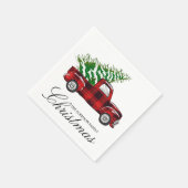 Red Plaid Elegant Script Christmas  Truck Servet (Hoek)