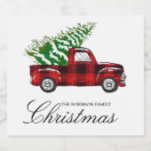 Red Plaid Elegant Script Christmas  Truck Sparkling Wijnetiket (Enkel label)