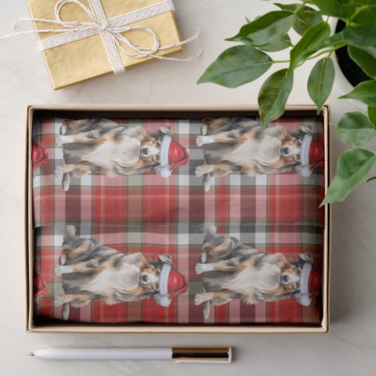Red Plaid en Australische Herder Kerstmis Tissuepapier (Geschenk)