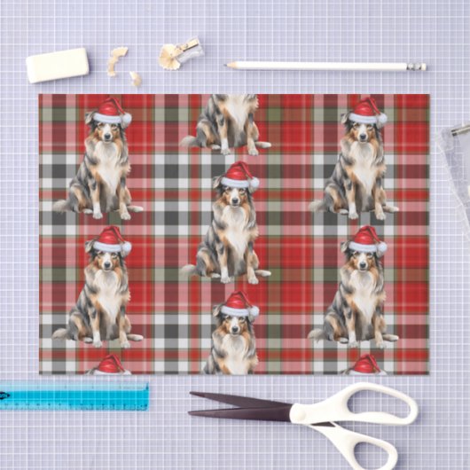 Red Plaid en Australische Herder Kerstmis Tissuepapier (Craft)