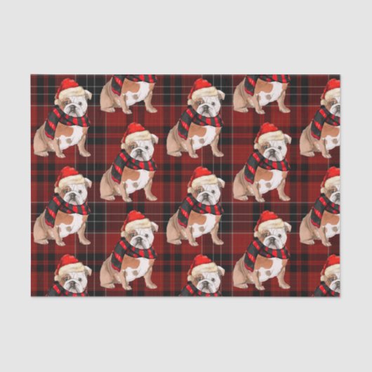 Red Plaid en Engelse Bulldog Kerstmis Tissuepapier (Voorkant)