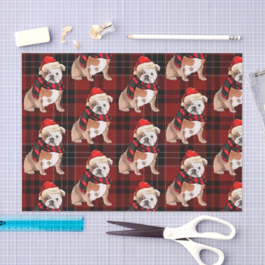 Red Plaid en Engelse Bulldog Kerstmis Tissuepapier (Craft)