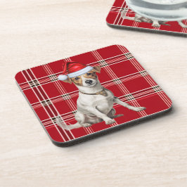 Red Plaid en Jack Russell Terriër Hond Kerstmis Bier Onderzetter