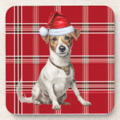 Red Plaid en Jack Russell Terriër Hond Kerstmis Bier Onderzetter (Voorkant)