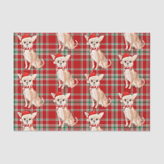 Red Plaid en Tan Chihuahua Kerstmis Tissuepapier (Voorkant)