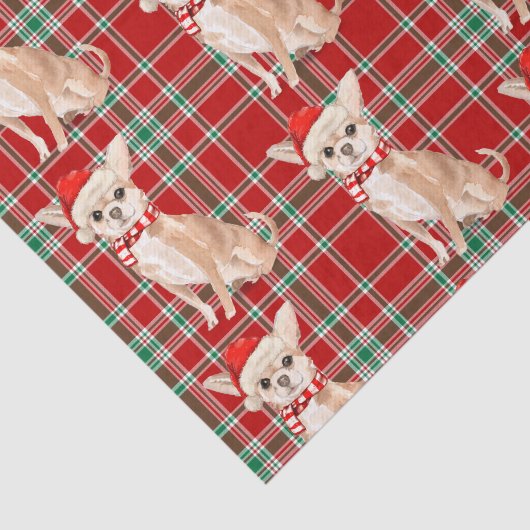 Red Plaid en Tan Chihuahua Kerstmis Tissuepapier (Detail)