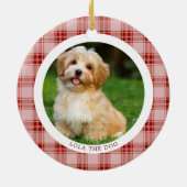 Red Plaid Familie Kerstmis 2 Foto's Ornament (Achterkant)