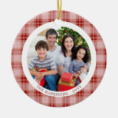 Red Plaid Family Christmas 2-zijdig Foto Ornament (Voorkant)