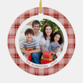 Red Plaid Family Christmas 2-zijdig Foto Ornament (Achterkant)