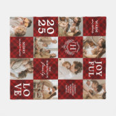 Red Plaid Family Monogram Photo Collage Christmas Fleece Deken (Voorkant (Horizontaal))
