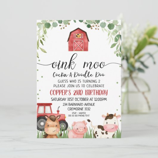 Red Plaid Foliage Boerderij Verjaardagsuitnodiging Kaart (Staand voorkant)