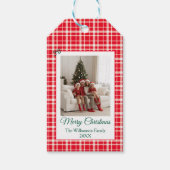 Red Plaid Foto Vrolijk Kerstfeest Cadeaulabel (Voorkant)
