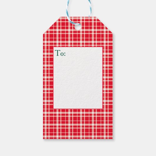 Red Plaid Foto Vrolijk Kerstfeest Cadeaulabel (Achterkant)