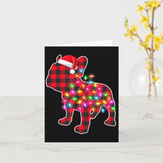Red Plaid French Bulldog Christmas Pajamas Xmas Li Kaart (Gele Bloem)