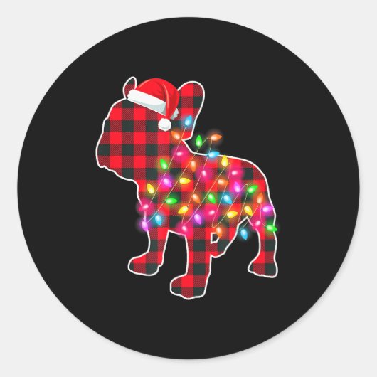 Red Plaid French Bulldog Christmas Pajamas Xmas Li Ronde Sticker (Voorkant)