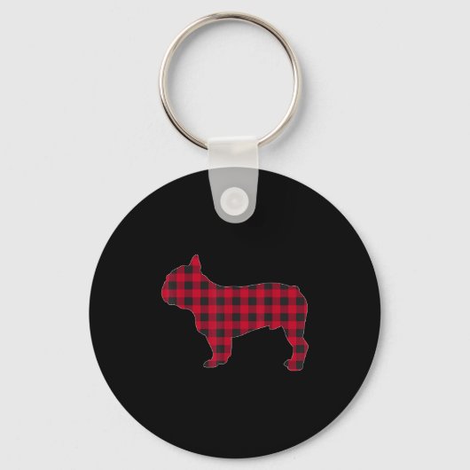 Red Plaid French Bulldog Dog Lover Matching Christ Sleutelhanger (Voorkant)
