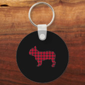 Red Plaid French Bulldog Dog Lover Matching Christ Sleutelhanger (Voorkant)