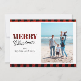 Red Plaid Gepersonaliseerde Foto Kerst Kaarten Notitiekaartje