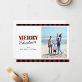 Red Plaid Gepersonaliseerde Foto Kerst Kaarten Notitiekaartje (Voorkant / Achterkant in situ)