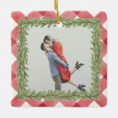 Red Plaid Gingham foto 1st Christmas Getrouwd Keramisch Ornament (Voorkant)