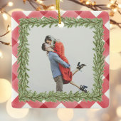 Red Plaid Gingham foto 1st Christmas Getrouwd Keramisch Ornament
