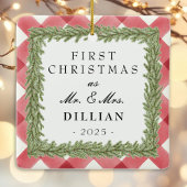 Red Plaid Gingham foto 1st Christmas Getrouwd Keramisch Ornament