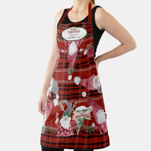 Red Plaid Gnomes Bakken Kerst Herinneringen Mama Schort (Insitu)