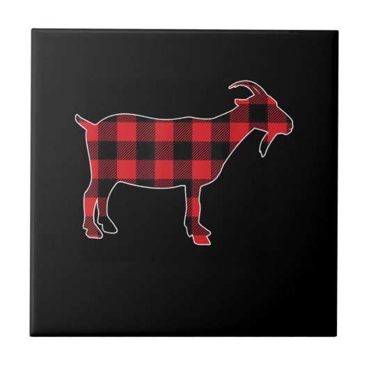 Red Plaid Goat Santa Christmas Tegeltje (Voorkant)